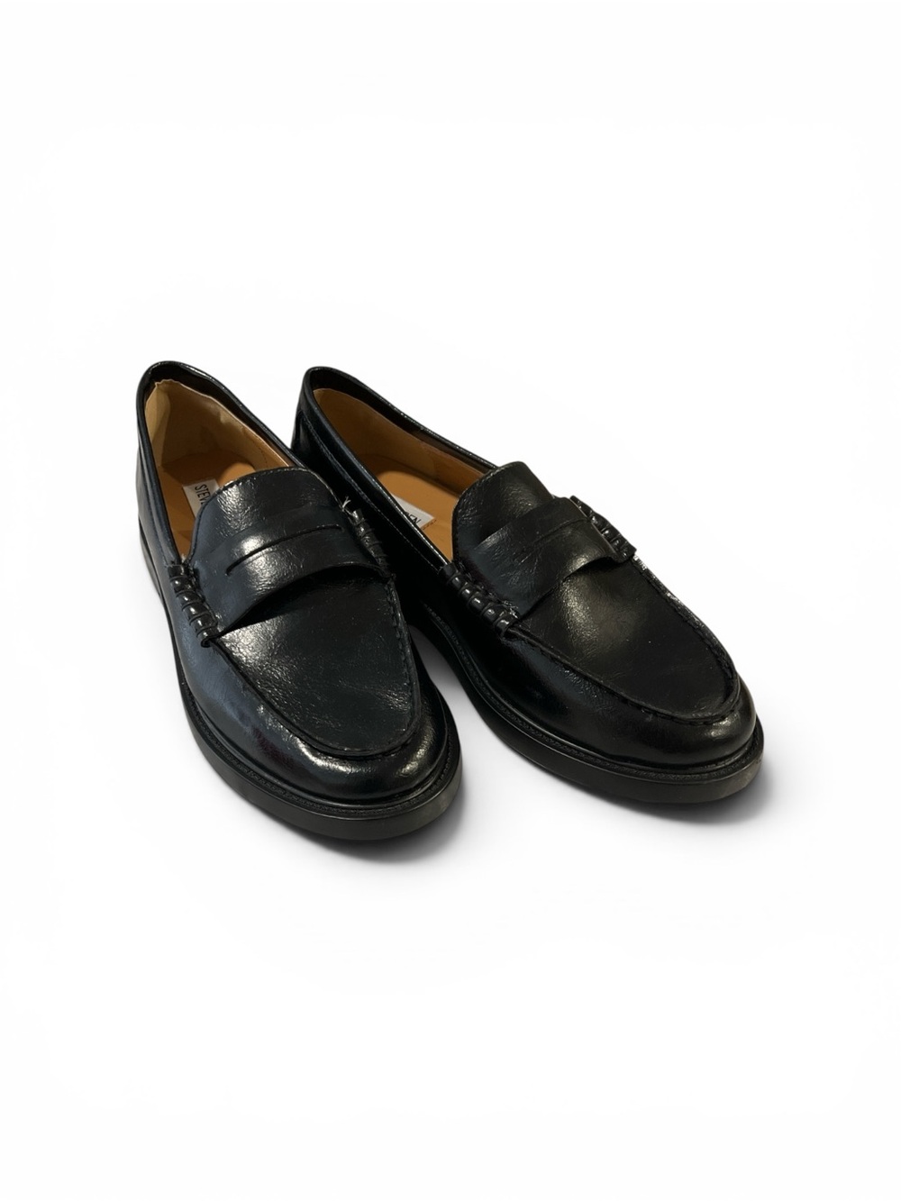 Steve Madden Black Leather Madison Women's Penny Loafers SZ 7.5